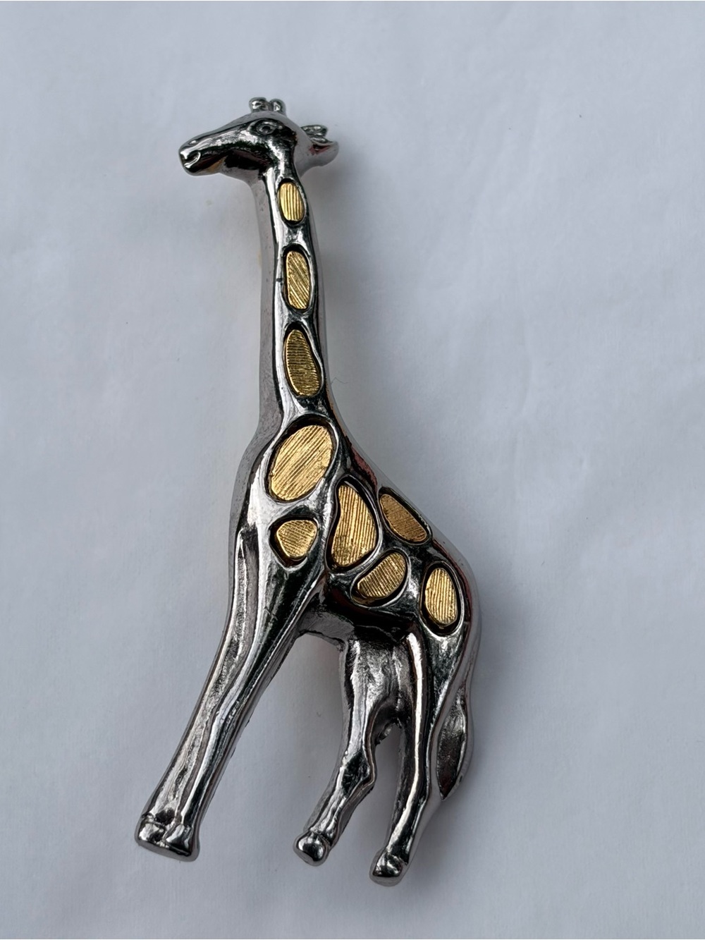 Vintage Liz Claiborne LC Giraffe Brooch Silver Gold Tone Figural Safari Pin